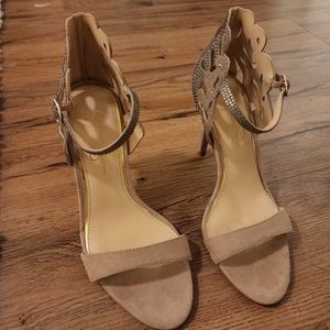 Rhinestone two tone nude heels